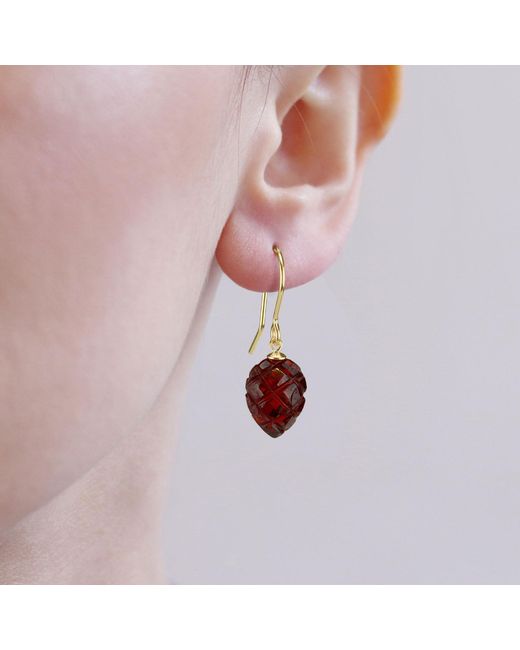 MOUNIR LONDON Red Carved Garnet Zircon Leaf Earrings