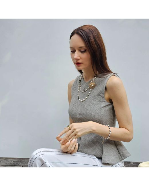 Farra Black Freshwater Pearls With Obsidian Adjustable Bracelet