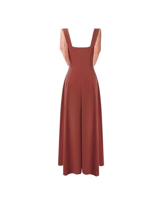 Sanctumum Red Clementine Jumpsuit With Fringe Detail