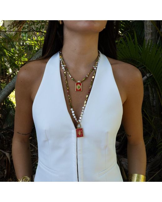 Ebru Jewelry Metallic Summer Love Sacred Heart Beaded Necklace