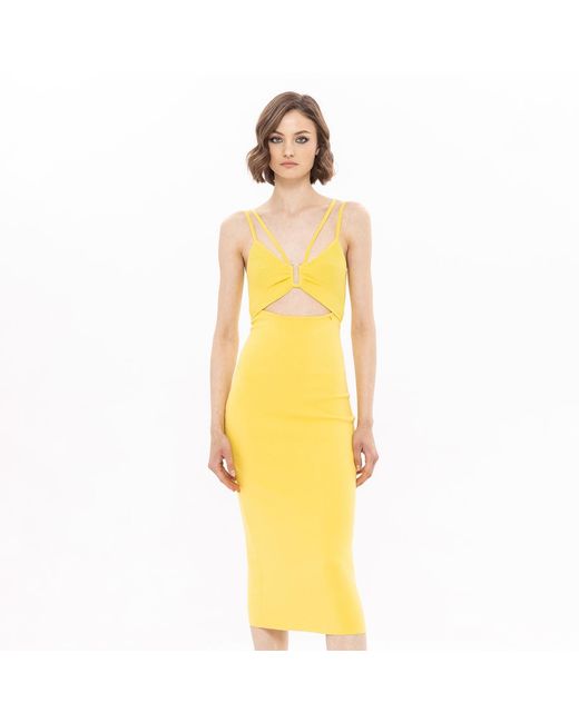 Nissa Yellow Knitted Midi Dress
