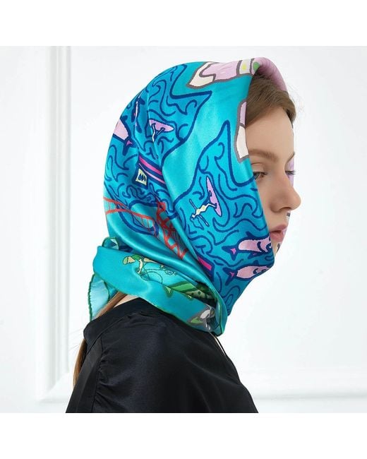 Soft Strokes Silk Blue Vancouver Pure Silk Large Square Scarf