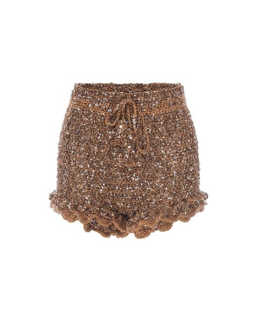 Andreeva Brown Chrysanthemum Handmade Crochet Shorts