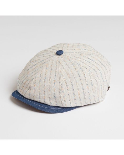 Dasmarca Hats Gray Neutrals Lloyd Stripe Peaked Summer Italian Linen Bakerboy Newsboy Cap for men