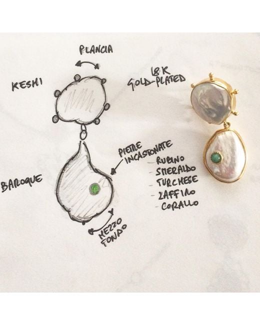 Vintouch Italy Metallic Rebel Rebel Pearl & Emerald Statement Earrings