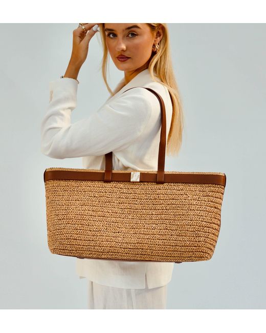 Apatchy London Natural The Esme Raffia Tote Bag With Tan Leather Trim