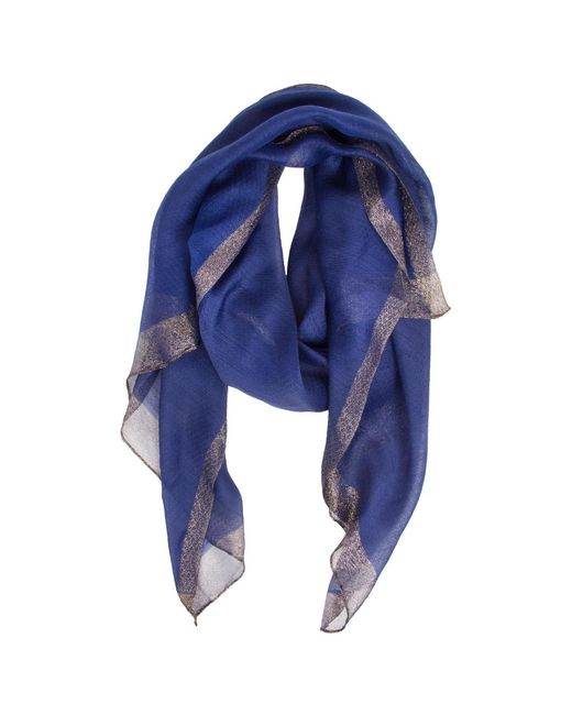 Saachi Blue Shimmer Border Royal Scarf