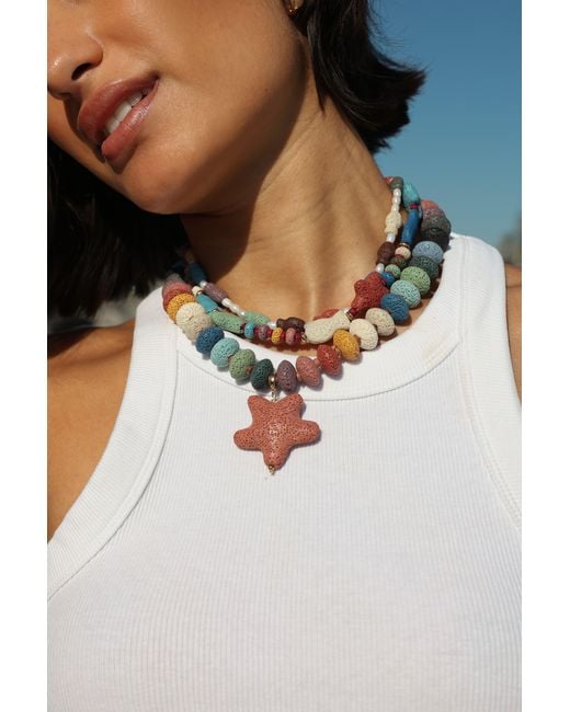 Hannah B. Jewelry Red Lava Stone Starfish Necklace