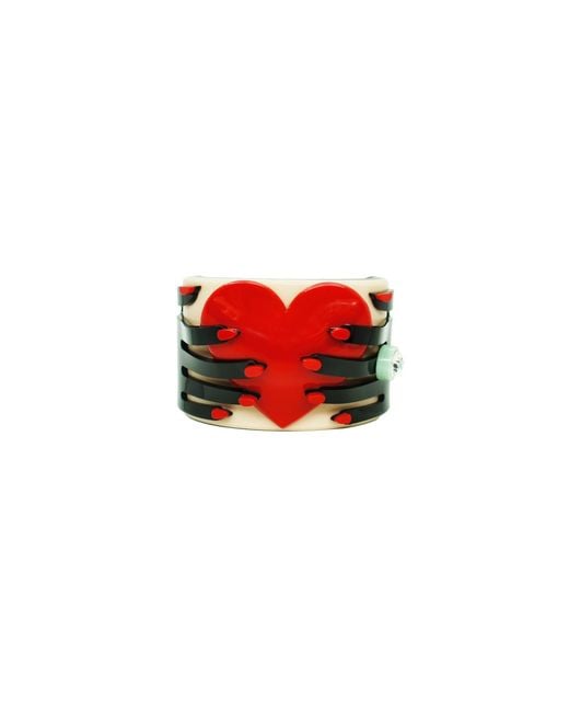 Gissa Bicalho Black Acrylic Handmade Bracelet Hands & Heart & Rose