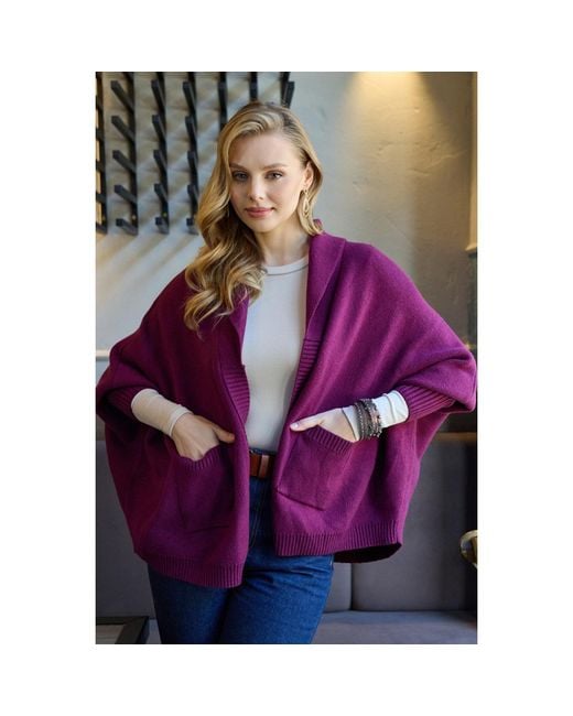 Saachi Purple Open Front Oversized Cardigan Sweater