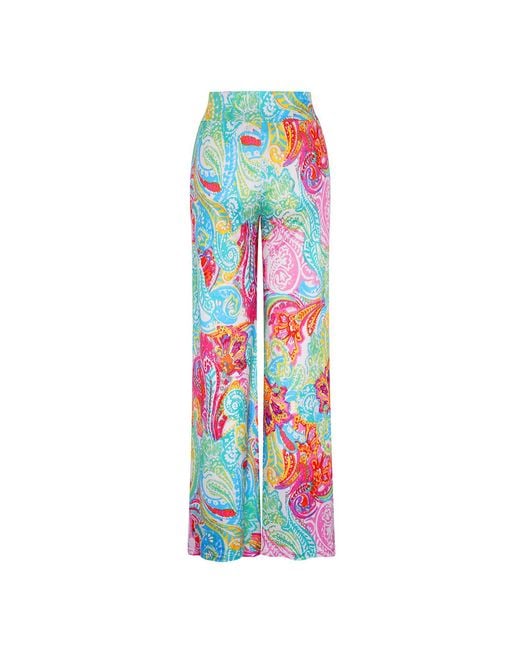 Beatrice von Tresckow Blue Pastel Paisley Wide Stretch Flare Trousers
