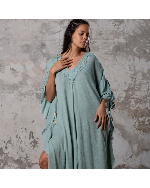 Zhenabia Green Boho Kaftan Summer Maxi Dress