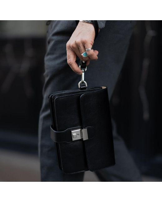 Time Resistance Black Leather Clutch Purse for men