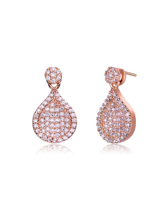 Genevive Jewelry Pink Cz Sterling Silver Rose Plated Pear Shape Drop Earrings