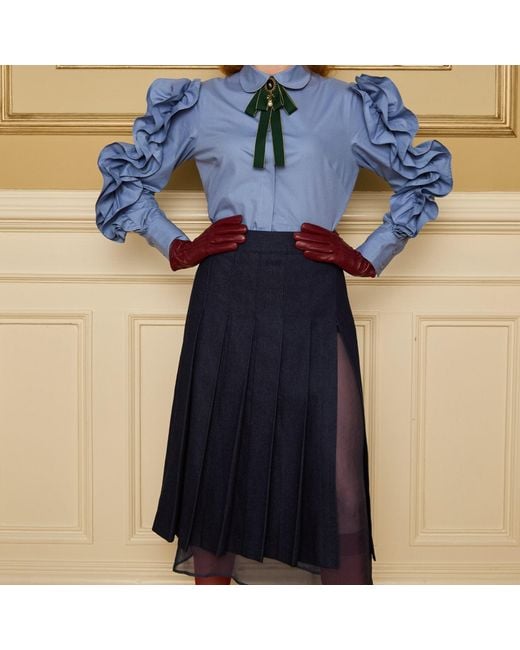 AOIFE Blue Knife Pleated Denim Skirt