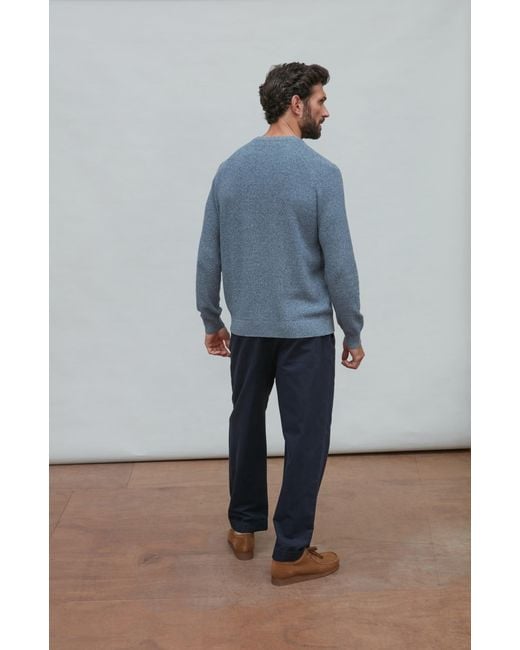 Paul James Knitwear Blue Cotton Lightweight Fisherman Dylan Rib Jumper for men