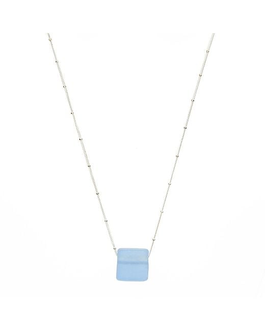 Smart Glass Jewelry Metallic Recycled Sake Bottle Cube Necklace Sterling Periwinkle