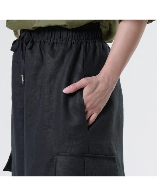 Metamorph Blue Linen Cargo Palazzo Trousers