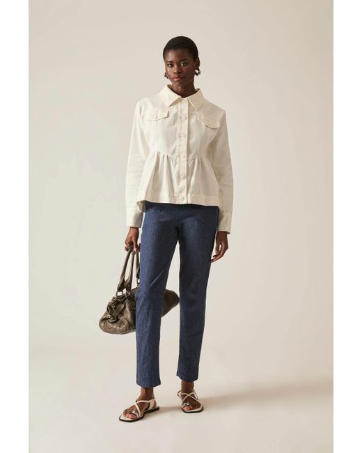 James Lakeland White Peplum Denim Jacket