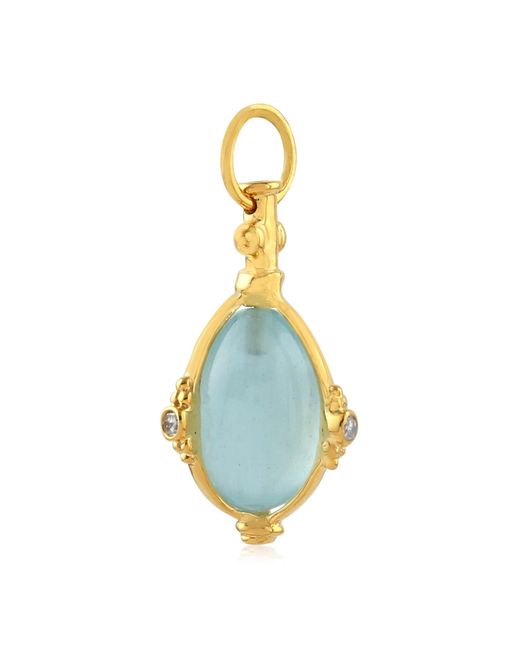 Artisan Blue Natural Diamond & Aquamarine 18k Yellow Gold Charms Pendant Indian Jewelry