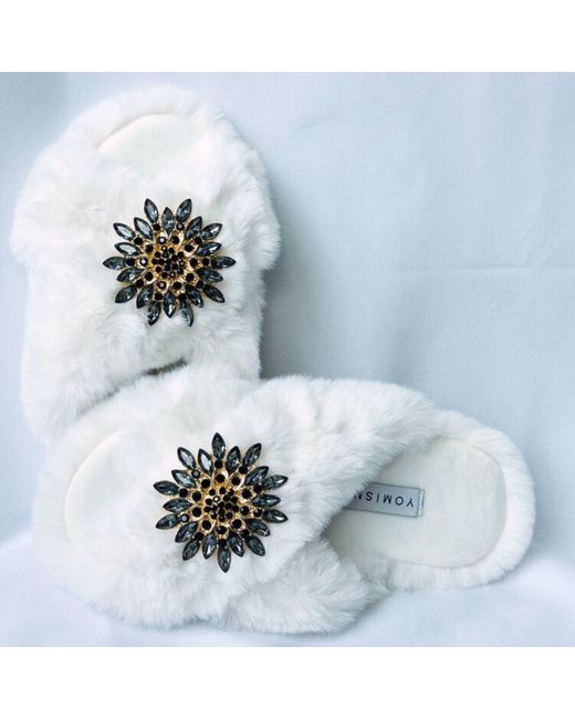 Yomisma White Faux Fur Slippers