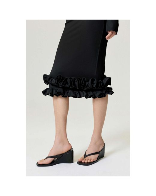 Nocturne Black Jersey Maxi Dress With Ruffle Detail