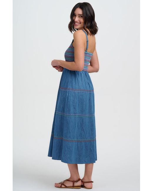 Sugarhill Blue Murren Shirred Midi Dress Washed Denim