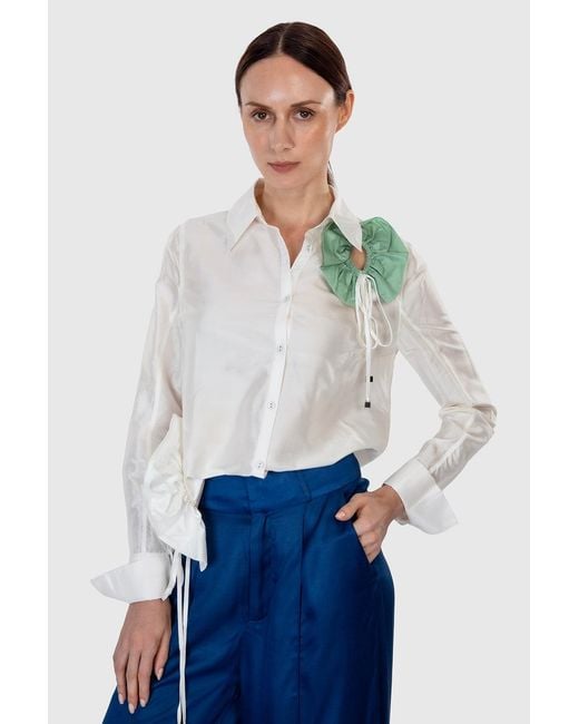 Shinaraa Gray Floral Appliqué Button-Down Shirt