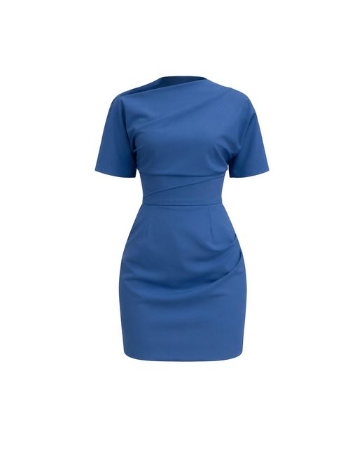 AVENUE No.29 Blue Short Sleeve Gathered Mini Dress