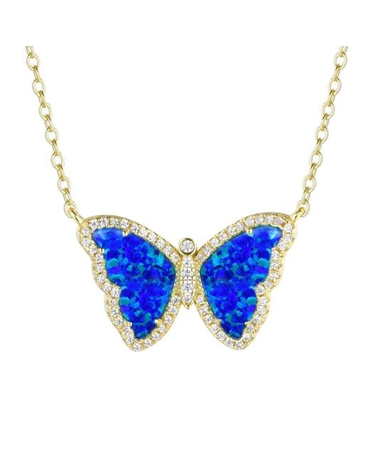 KAMARIA Blue Opal Butterfly Necklace With Crystals