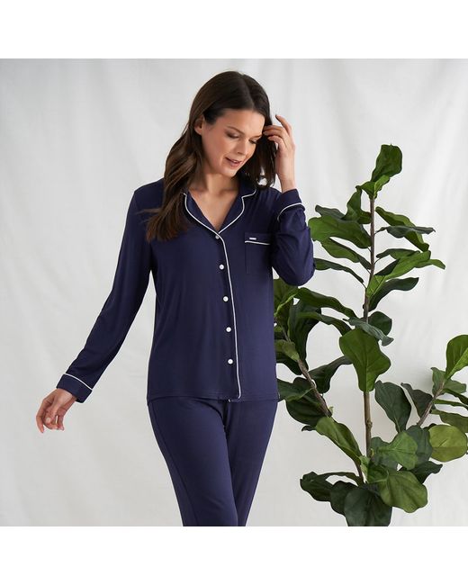Pretty You London Blue Bamboo Long Sleeved Trouser Pyjama Set