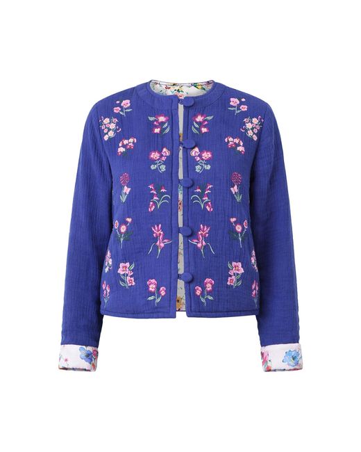 Yumi' Blue Floral Embroidery Cotton Jacket
