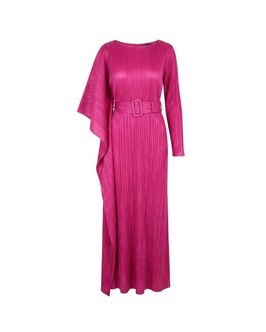 Cy Boutique Pink Pleated Maxi Dress With Statement Belt