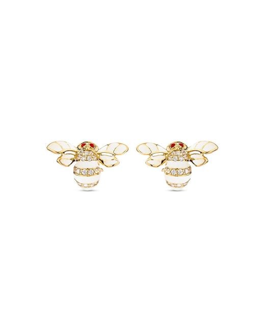 SALLY SKOUFIS Metallic Queen Bee Earrings With Made Cz Diamond Stimulant & Ivory Enamel