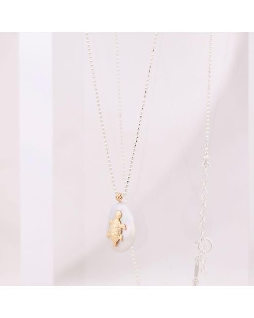 Oana Savu Metallic Freshwater Baroque Pearl Turtle Charm Sterling Chain