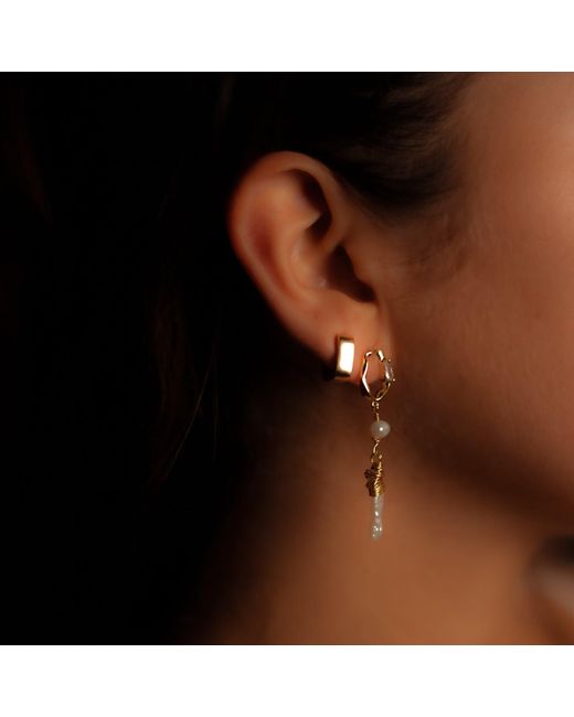 Ebru Jewelry Metallic Diamond Stud Pearl Drop Statement Earrings