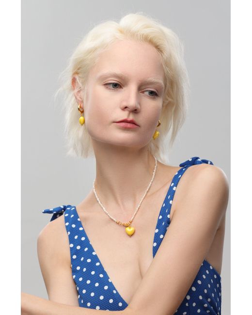 Classicharms Yellow Ceramic Heart Dangle Earrings