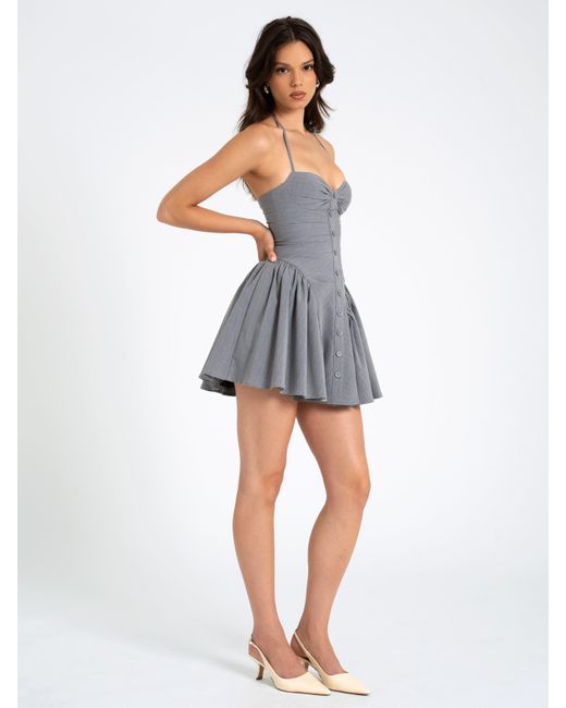 Miss Circle New York Gray Melody Stripe Halter Drop Waist Mini Dress
