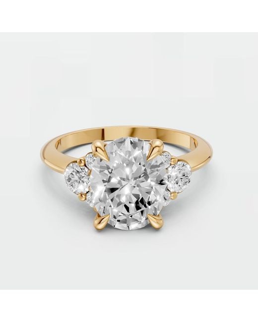 Aya Fine Jewelry Metallic Oval Lab Diamond With Round Side Stones Bridal Promise Ring For