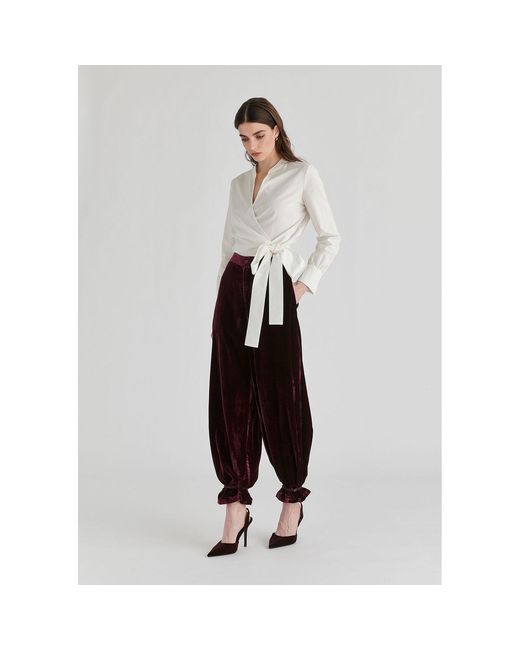 Paisie White Split Collarless Wrap Top With Side-Tie Waist