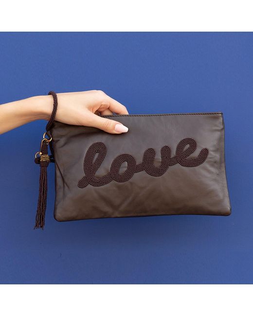 Sidney Byron Black Leather Bag With Love Beading