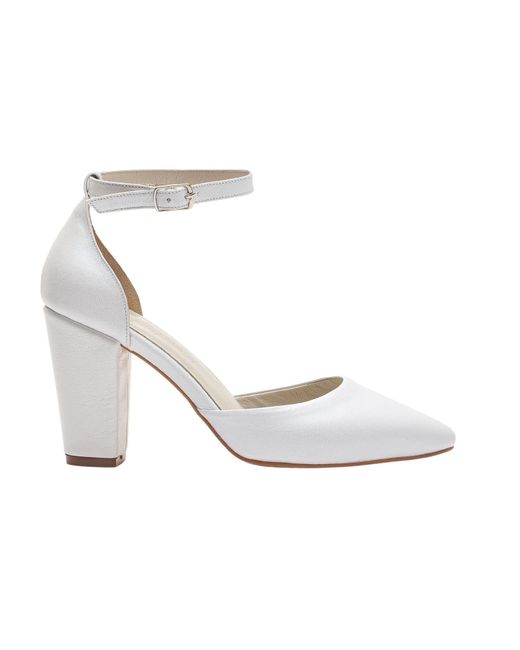 Forever & Always Shoes White Gilda Ivory Leather Bridal Heels With Pearls