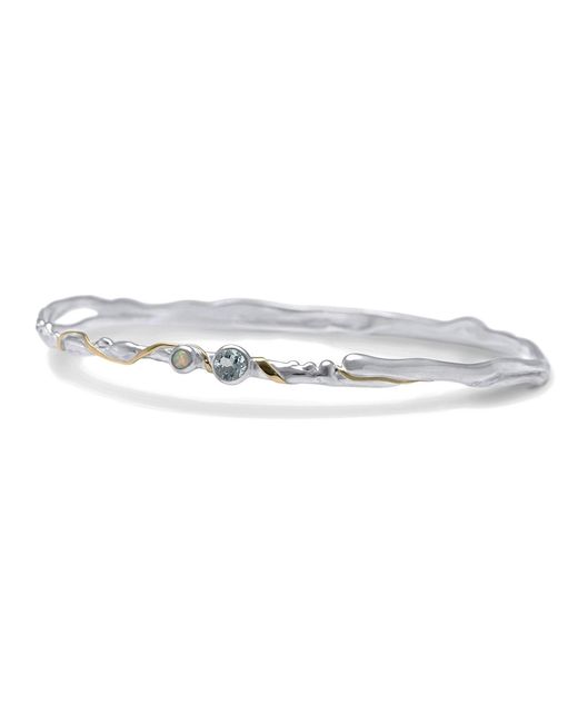 Isla Silver White Delicate Opal & Topaz Sterling Bangle