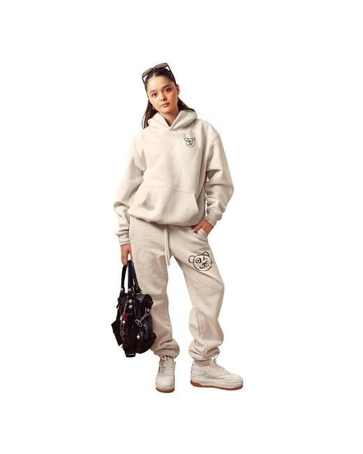 X Ilona Blue White Neutrals Graffiti Teddy Bear Cotton Cream Vintage Wash Hoodie for men