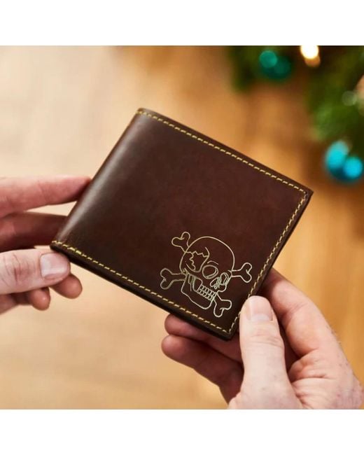VIDA VIDA Brown Skull Leather Card Wallet for men