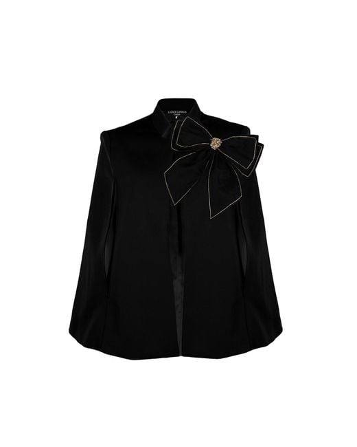 Laines London Black Laines Couture Tailored Cape With Embellished & Bow