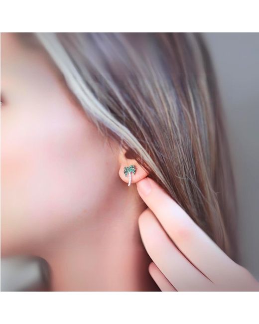 Spero London Green Palm Tree Sterling Stud Earrings