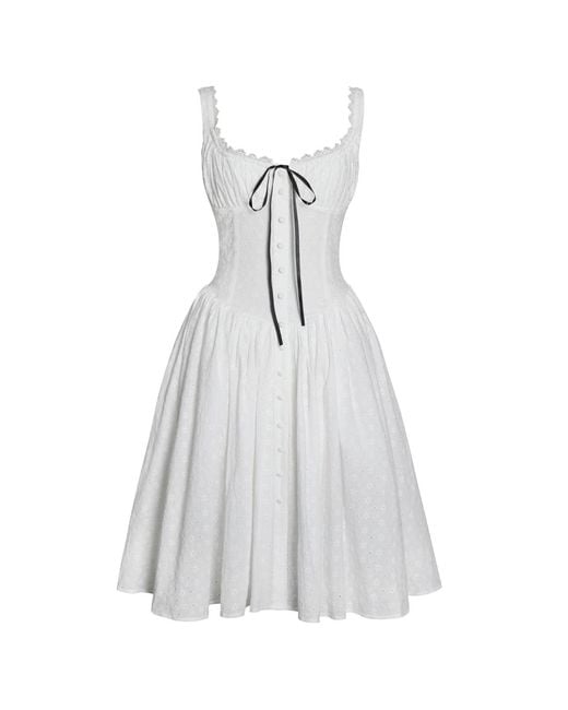 Miss Circle New York White Madison Cotton Eyelet Square Neck Midi Dress