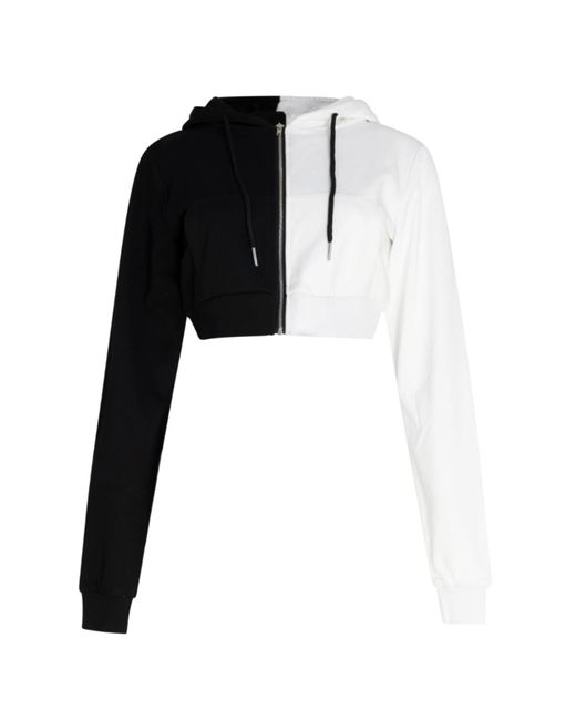 Circular Path Black Two Tone Crop Hoodie