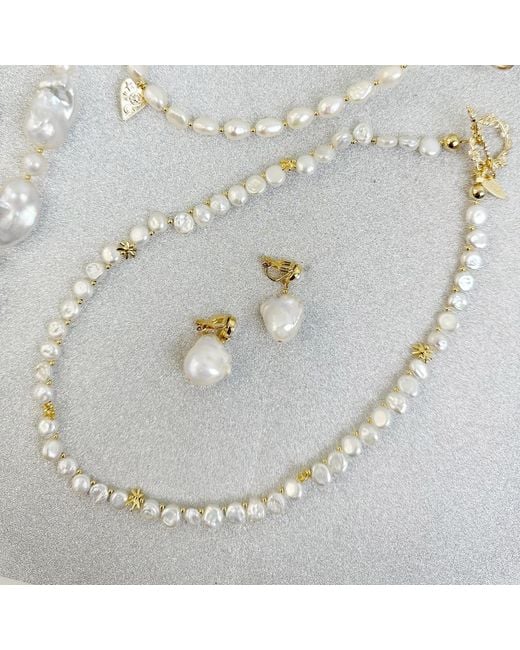 Farra Metallic Flower Petals Freshwater Pearls Necklace